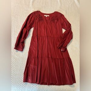 LOFT Burnt Red Tiered V‑Neck Mini Dress
